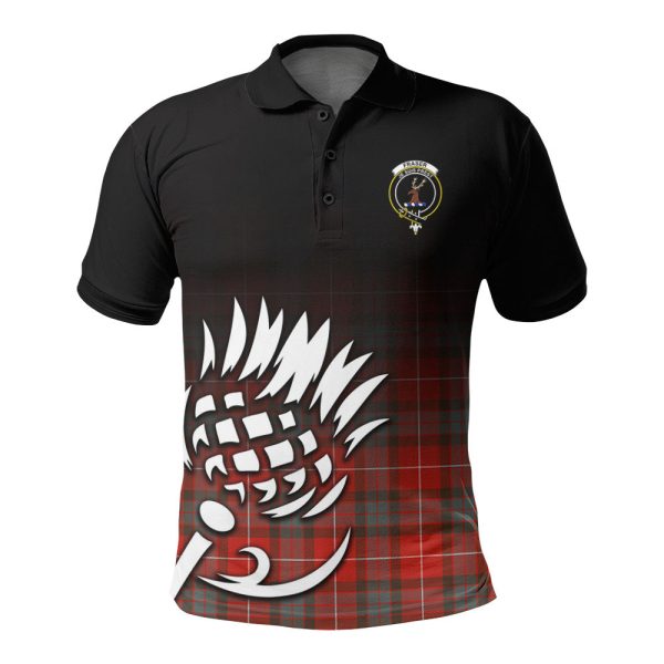 Fraser (of Lovat) Weathered Tartan Crest Polo Shirt - Thistle Black Style Hot on Sale