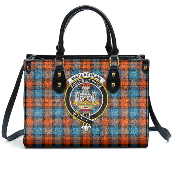 MacLachlan Ancient Tartan Crest Leather Handbag Online Sale - Image 2