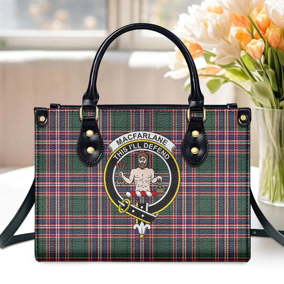 MacFarlane Hunting Modern Tartan Crest Leather Handbag Supply