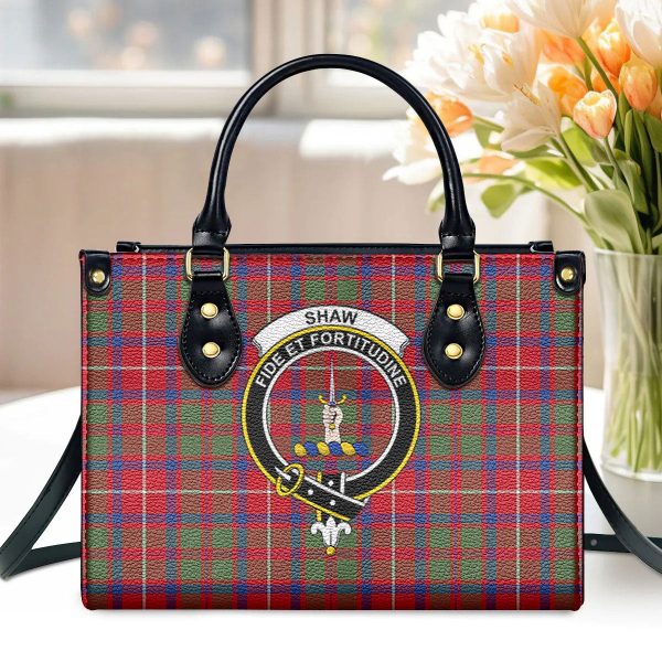 Shaw Red Modern Tartan Crest Leather Handbag Online now
