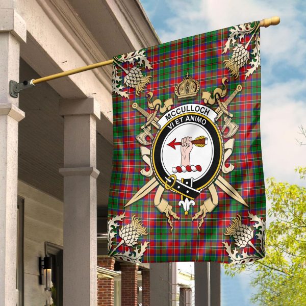 McCulloch Tartan Crest Black Garden Flag - Gold Thistle Style Cheap