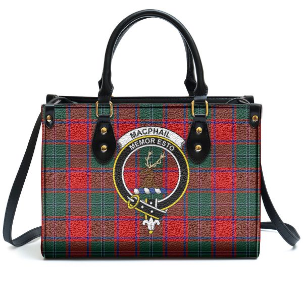 MacPhail Clan Tartan Crest Leather Handbag Cheap - Image 2