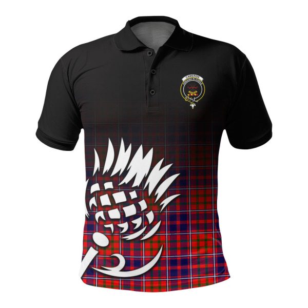 Cameron of Lochiel Modern Tartan Crest Polo Shirt - Thistle Black Style Cheap
