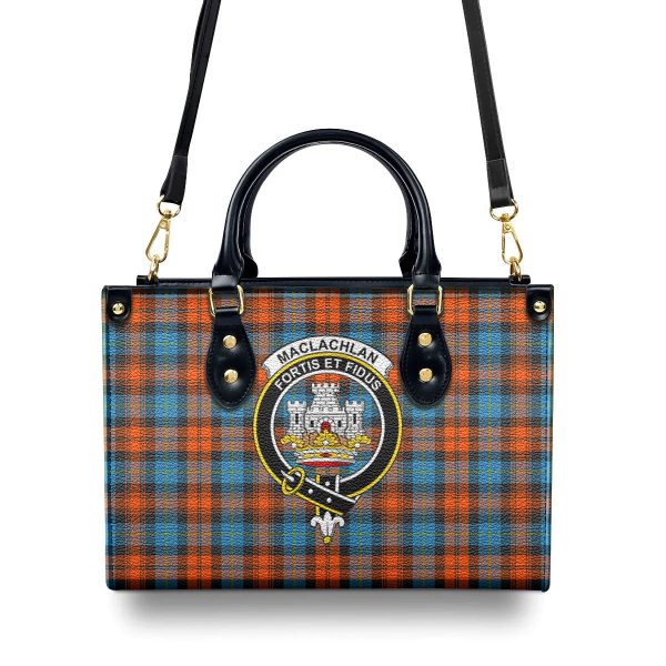 MacLachlan Ancient Tartan Crest Leather Handbag Online Sale - Image 4
