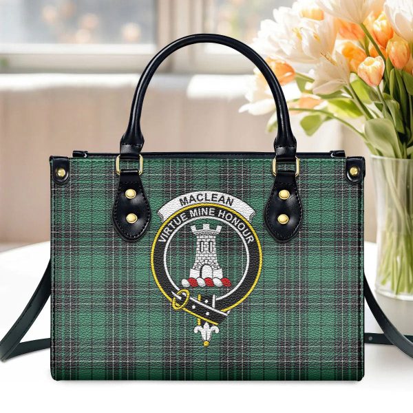MacLean Hunting Ancient Tartan Crest Leather Handbag For Discount