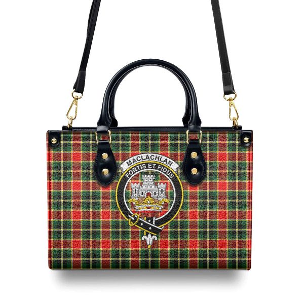 MacLachlan Hunting Modern Tartan Crest Leather Handbag For Cheap - Image 4