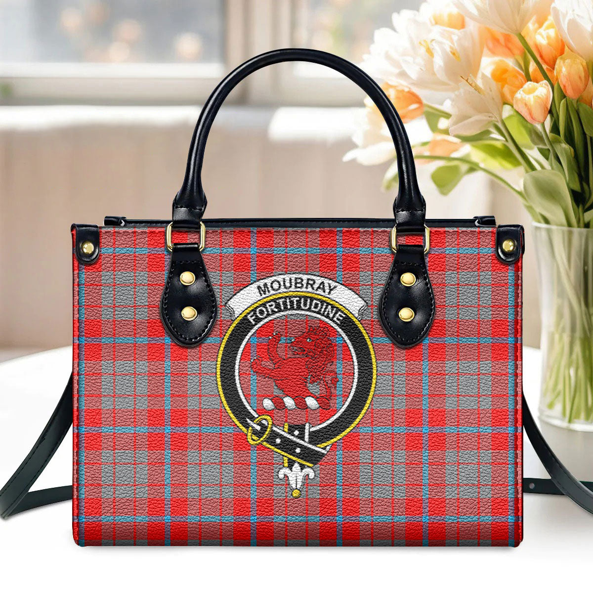 Moubray Tartan Crest Leather Handbag Discount