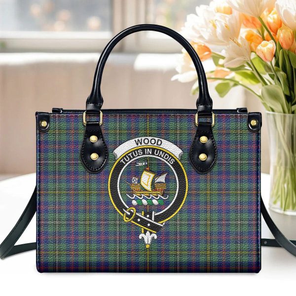 Wood Tartan Crest Leather Handbag Fashion