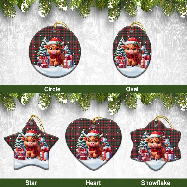 Cumming Hunting Modern Tartan Christmas Ceramic Ornament - Highland Cow Winter Style Supply