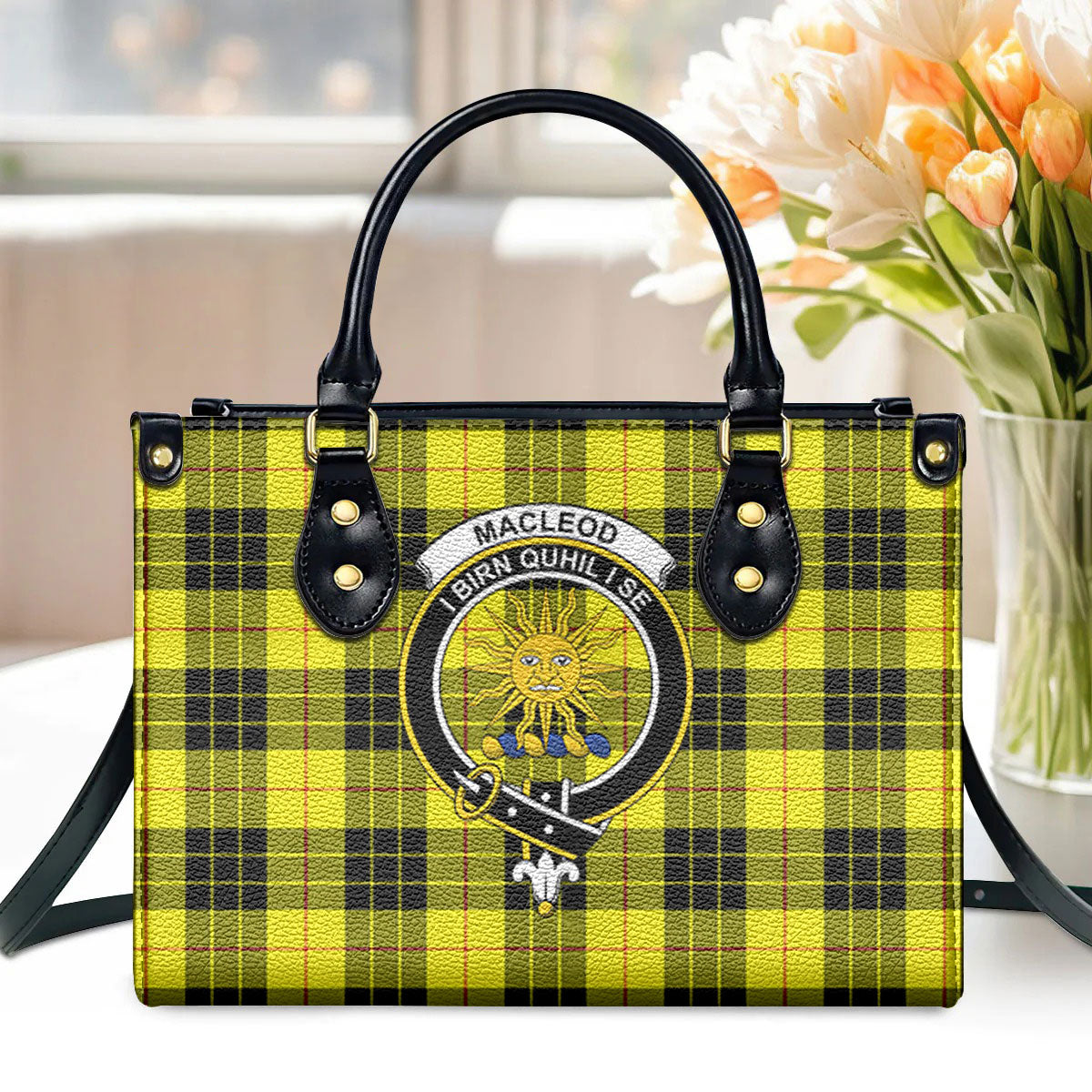MacLeod of Lewis Modern Tartan Crest Leather Handbag For Sale