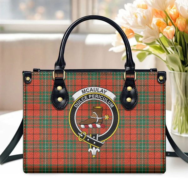 McAulay Ancient Tartan Crest Leather Handbag Supply