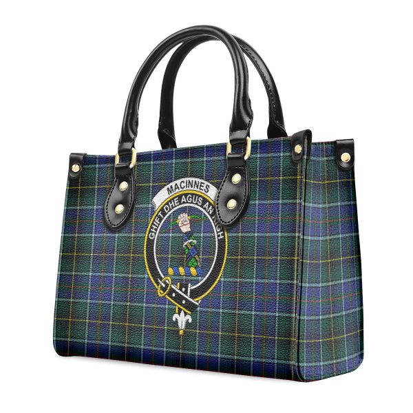 MacInnes Modern Tartan Crest Leather Handbag For Sale - Image 3