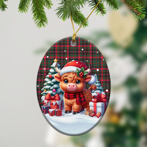 Cumming Hunting Modern Tartan Christmas Ceramic Ornament - Highland Cow Winter Style Supply - Image 3