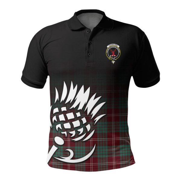 Crawford Modern Tartan Crest Polo Shirt - Thistle Black Style For Sale
